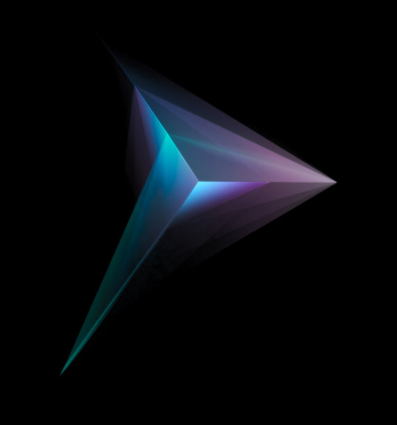 在黑色背景上孤立的发光多色四面体图片下载