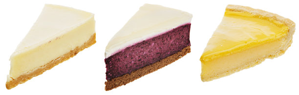 三种不同的芝士蛋糕，经典的，蓝莓的和柠檬的，隔离在白色图片下载