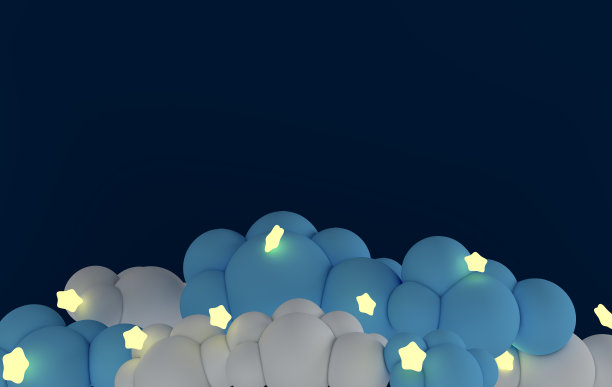 白色和蓝色的云和明亮的星星在蓝色的背景。晚上墙纸。三维渲染图片下载