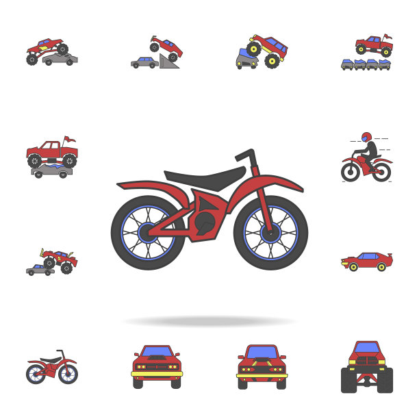 摩托车coloricon领域。详细的一套颜色大脚车图标。高级图形设计。收藏图标之一的网站，网页设计，移动应用程序图片下载