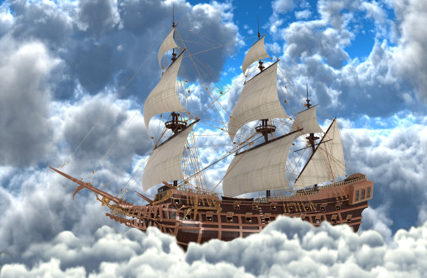 航行在云端的帆船3d插图图片下载