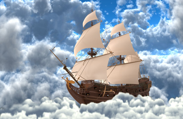 航行在云端的帆船3d插图图片下载