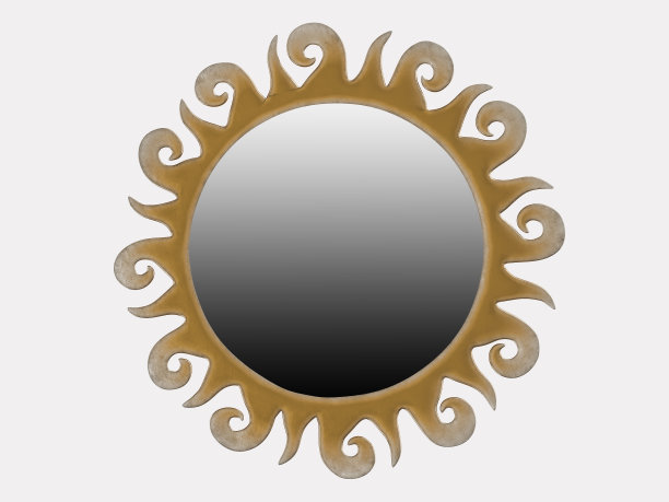 金色的镜子太阳在一个白色的背景3d渲染图片下载
