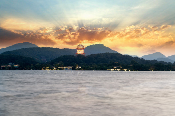 杭州西湖优美建筑风光素材图片