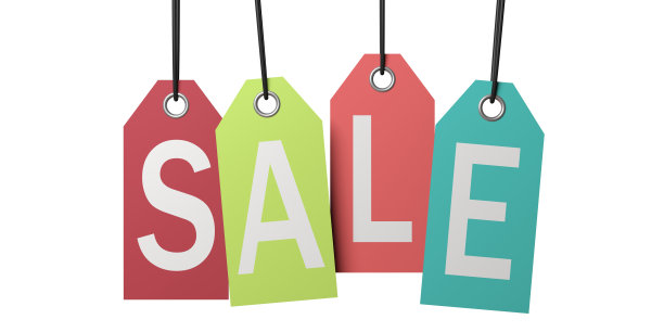 文字销售信彩色纸标签孤立的切割在白色的背景。三维演示图片下载