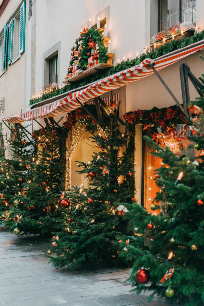 罗滕堡装饰着圣诞树的街道图片下载