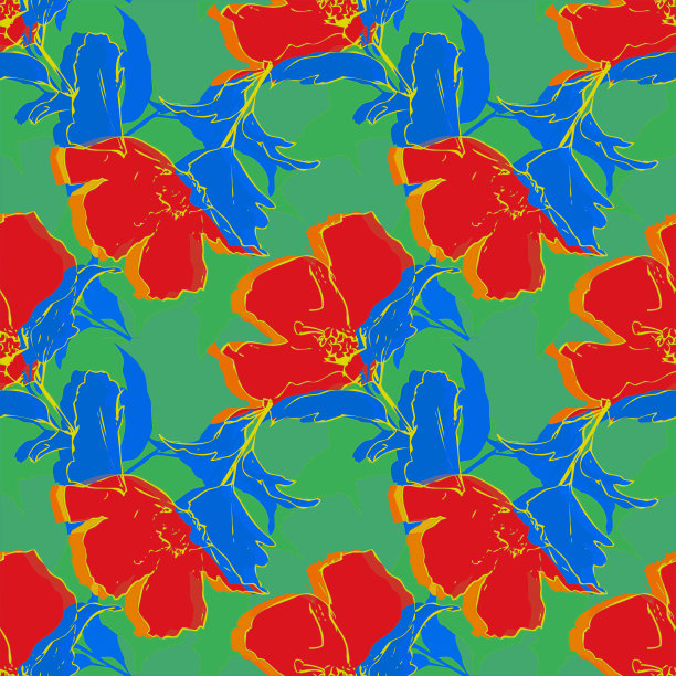 抽象奇异花朵无缝图案。图片下载