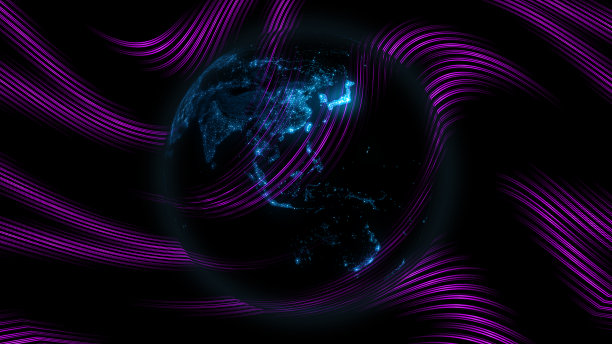 广播数据数字地球地球仪广播数据数字地球地球仪紫色和青蓝概念图片下载