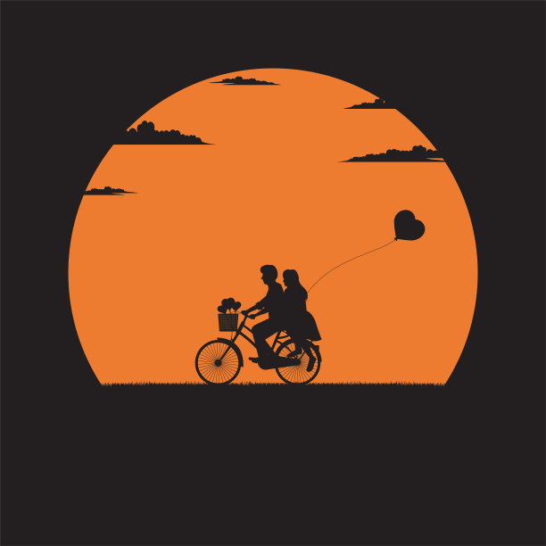 自行车上的情侣和心形气球图片下载