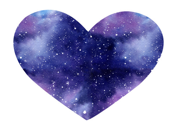 手绘水彩空间插图在形状的心。图片下载