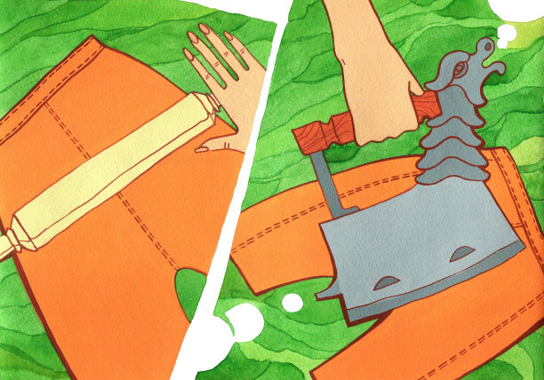 女孩用熨斗和擀面杖压蜂窝织炎图片下载