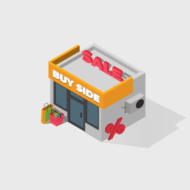 等距商店和超市与遮阳篷矢量插图图片下载