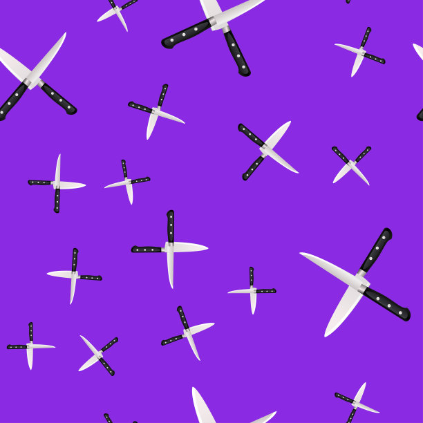 无缝模式的厨房刀上的彩色背景。图片下载