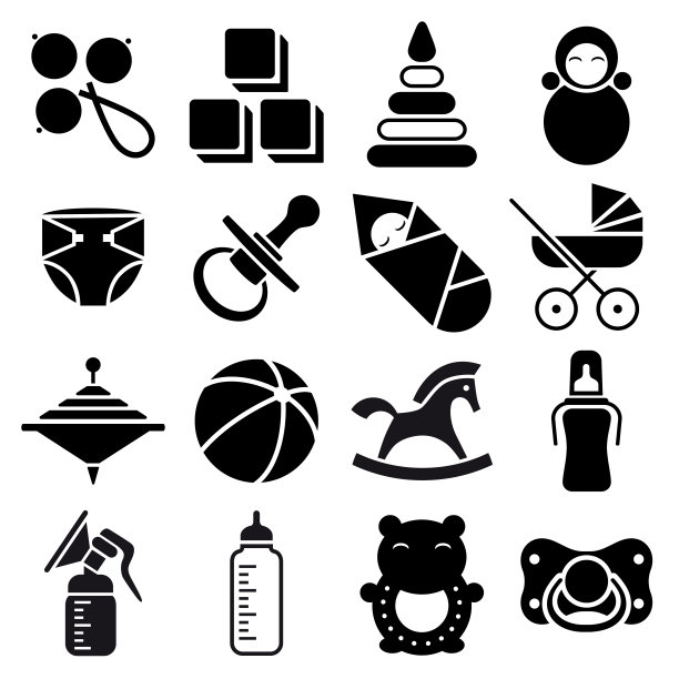 一套十六个儿童玩具和配件图标图片下载