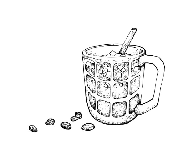 手画的冰咖啡和茶图片下载