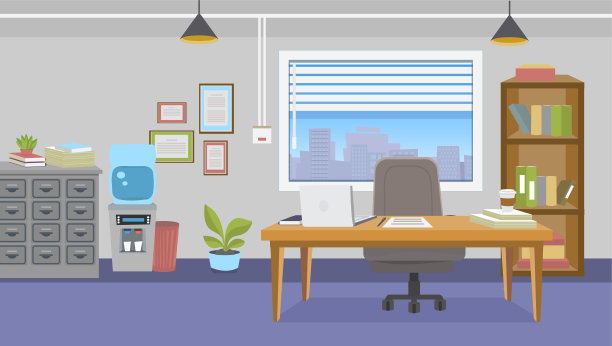 卡通风格的办公室内家具图片下载
