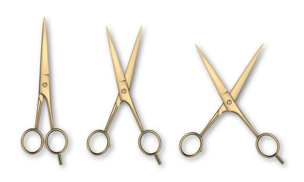 矢量3d现实金金属关闭和打开文具剪刀图标设置特写孤立在白色背景。设计模板的经典剪刀的图形，模型。俯视图图片下载