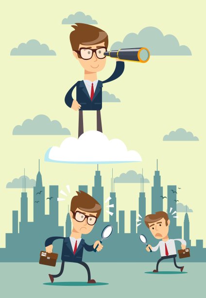 成功的商人用望远镜观察别人头上的云。图片下载