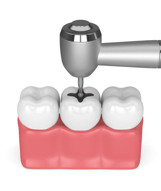 牙龈的3d渲染与牙齿，牙科手机和钻头图片下载