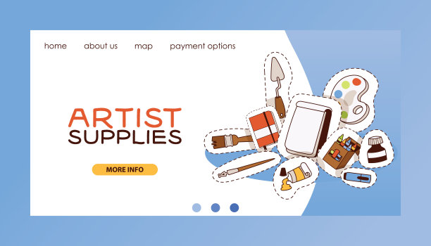 艺术工作室矢量网页登陆页学习在艺术学校与艺术家工具水彩画笔艺术品贴纸网页背景插图艺术绘画背景图片下载