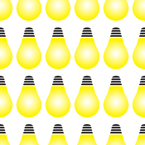 发光的黄色灯泡作为灵感概念无缝图案图片下载