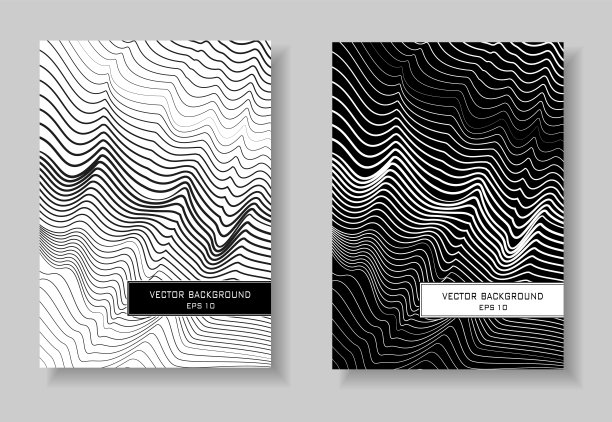 黑白套套。具有梯度的对角曲线。抽象的波浪曲线，线条艺术图案。创造性的未来布局。两个矢量模板A4为书，小册子，小册子，目录，投资组合。EPS10插图图片下载