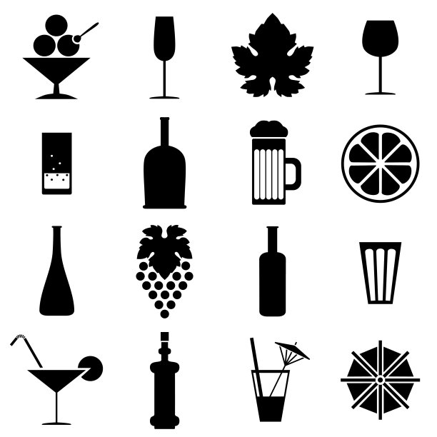 酒精饮料和鸡尾酒矢量图标的集合图片下载