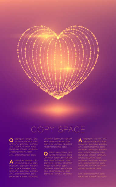 心形图标线框未来的散景光框结构和镜头光晕，情人节概念设计插图孤立在紫色渐变背景与复制空间图片下载