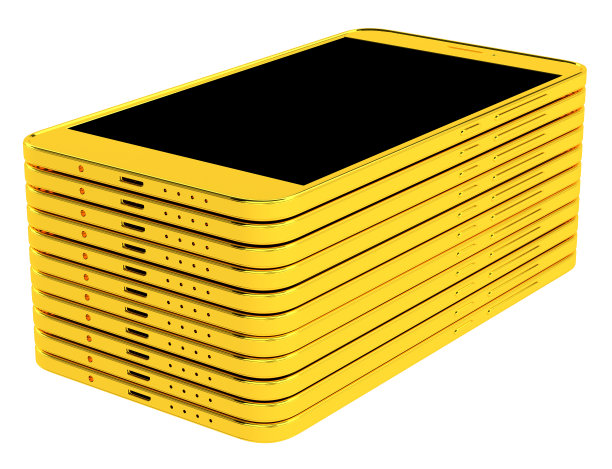 Stack Of Gold Phones On White İsolated图片下载