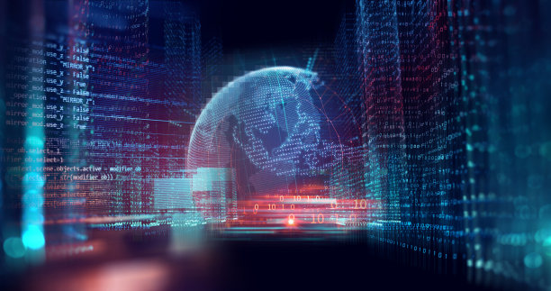 数字城市景观与数字元素插画图片下载