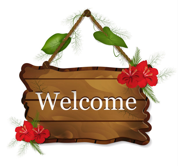 载体上挂着印有问候文字的木牌图片下载