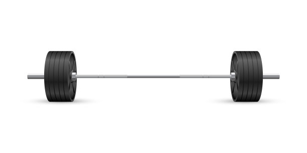 美丽逼真的健身矢量前视图的奥林匹克杠铃与黑色的铁板在白色的背景。图片下载