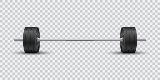美丽逼真的健身矢量前视图与黑色的铁板上透明的背景奥林匹克杠铃。图片下载