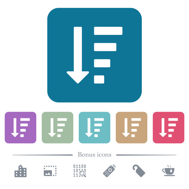 按降序排列的列表模式平面图标上的颜色为圆角的正方形背景图片下载