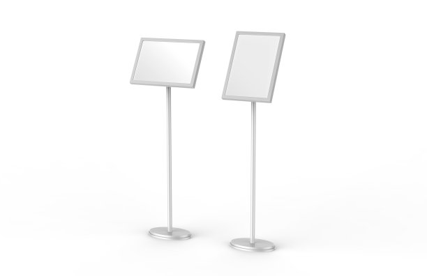 A3海报站地板显示，站Snap框架，海报板，菜单Holder，广告标志站在白色背景，3D插图图片下载