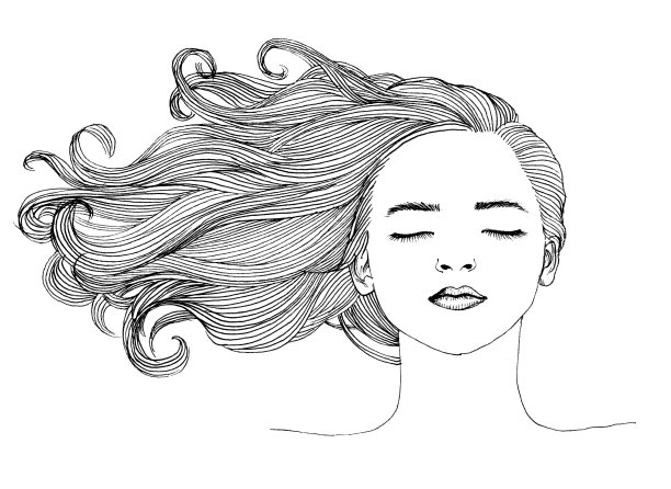 一个漂亮的卷发女孩的素描。图片下载