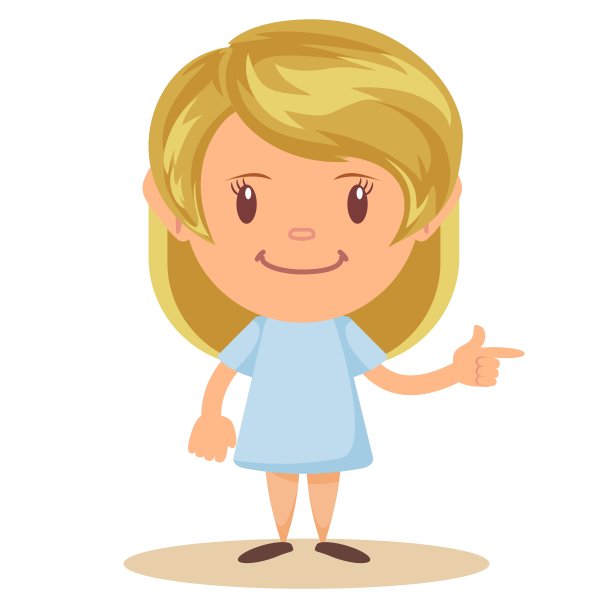 卡通可爱的女孩站在一个自信的姿势。素材图片