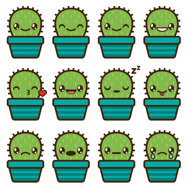 可爱的矢量仙人掌表情图片下载