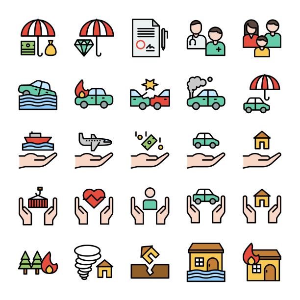 保险相关矢量图标集，可编辑描边风格图片下载