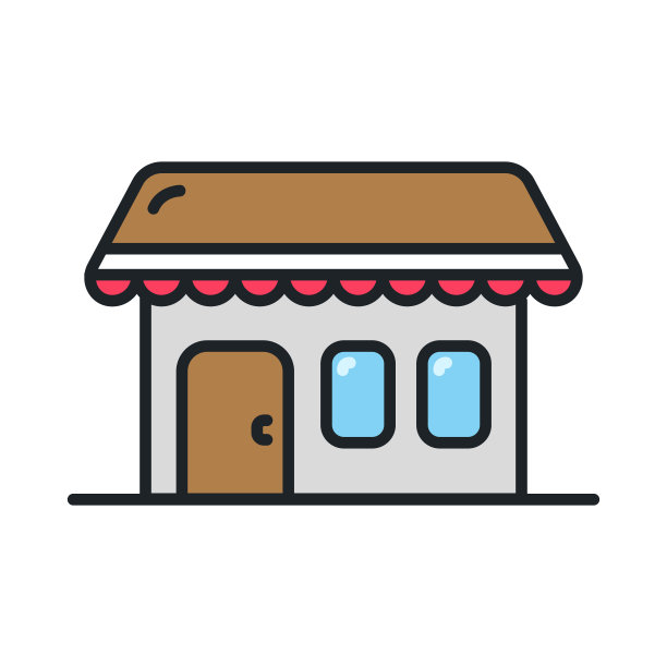 商店商店建筑立面。矢量平面线描边图标。图片下载