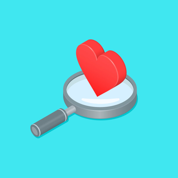 放大镜与心脏等距插图。搜索心脏矢量图。约会的概念图片下载