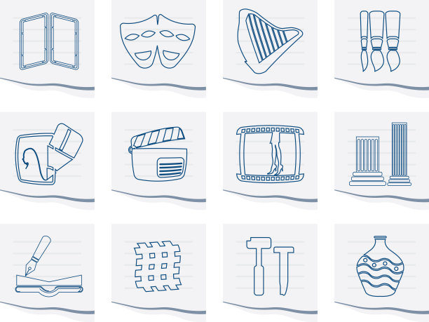 不同类型的艺术图标在一张纸上图片下载