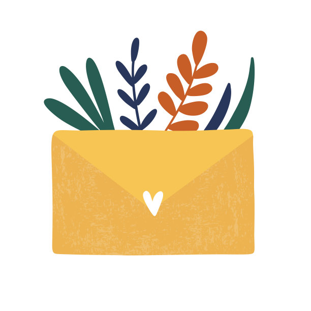 黄色纸质邮件与植物和心脏矢量手绘印刷图片下载