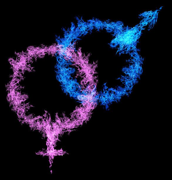 女人和男人的符号从火焰孤立在黑色图片下载