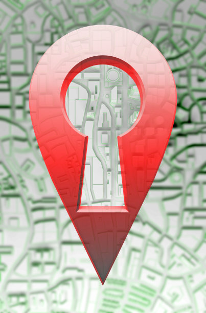 抽象城市上带钥匙孔的导航标志图片下载