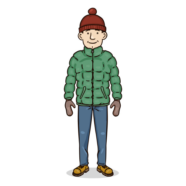 矢量卡通色彩人物-年轻人在冬天的服装图片下载