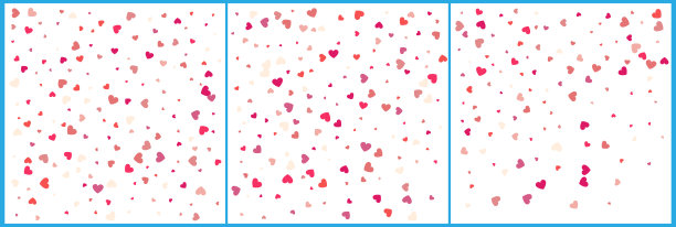 红心纸屑庆祝。简约喜庆的现代设计。假日向量。集3于1图片下载