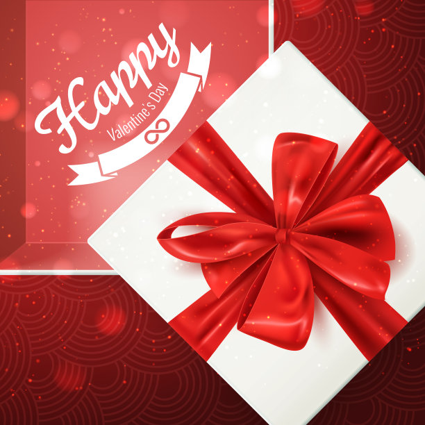 情人节横幅卡片，打开礼物盒与红色的弓，矢量插图图片下载