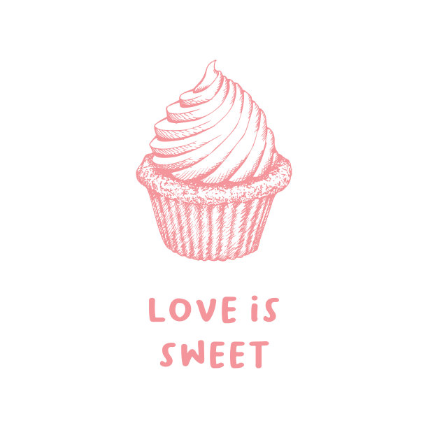 情人节纸杯蛋糕贺卡或海报与素描。激光切割文件隔离在白色黑影。图片下载