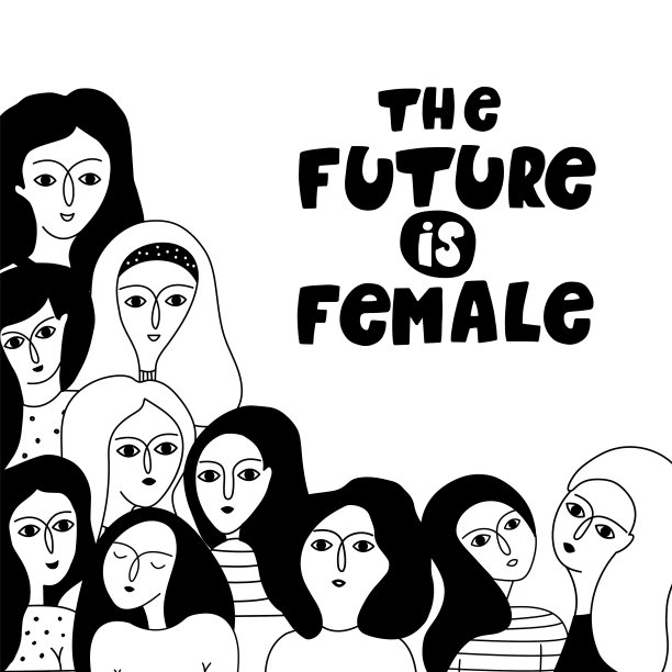 贺卡上有一群女孩，上面写着“未来是女性!”图片下载